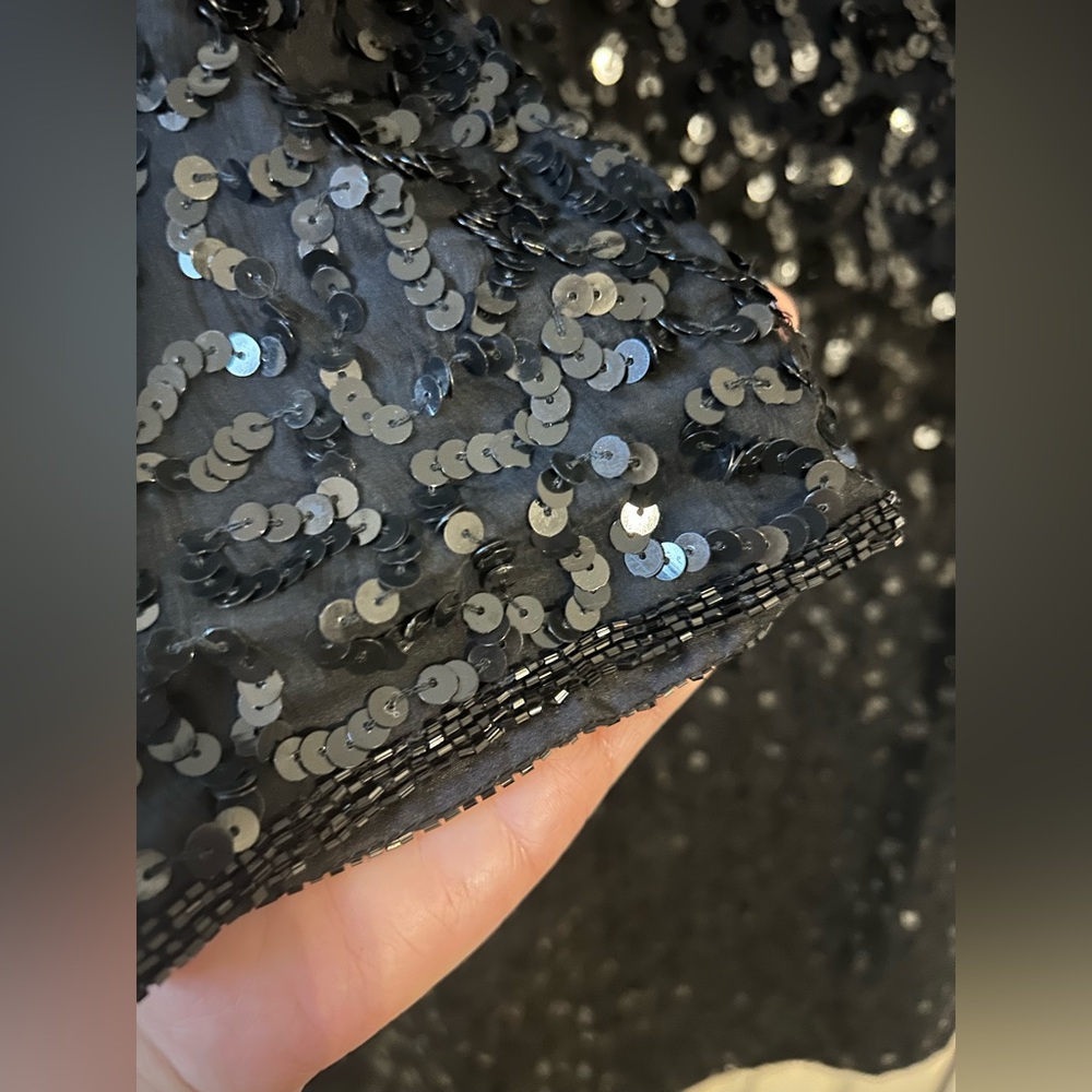 100% Silk Vintage Sequin Dress Jewel Queen Mob Wife Size 16 Hand Made 80s Rare - Picture 7 of 10